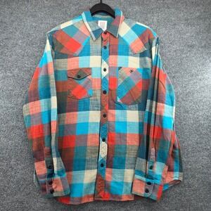 Topo Designs Mens XL Western Plaid Flannel Shirt Multicolor Made in USA Cotton
